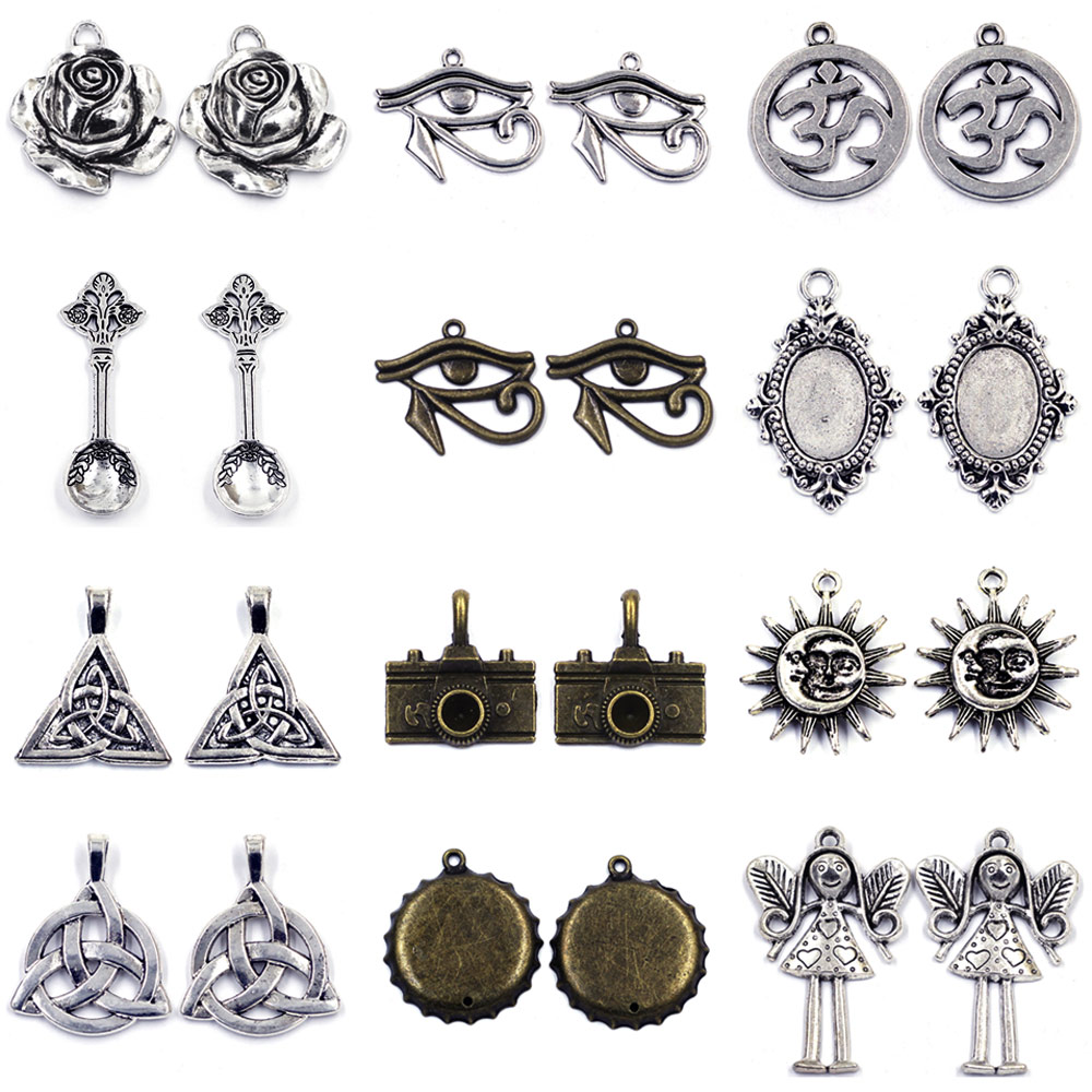 Jewelry Making Videos - バラの目の形をしたペンダント,カメラアングル,スプーン,サンキャップ,チャームブレスレットの結び目,DIYジュエリー作りアクセサリー,10個