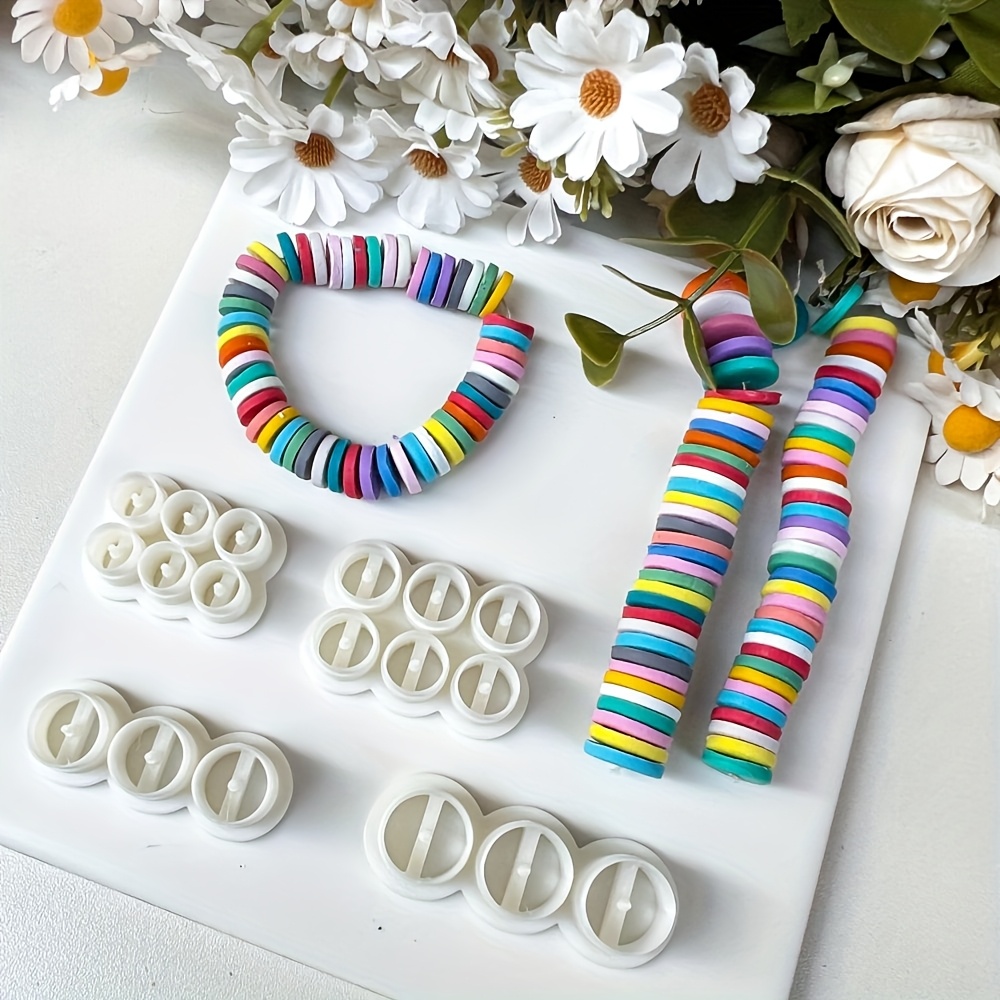 Jewelry Making For Beginners - 4個入りラウンドビーズポリマークレイカッターセット レインボーディスクイヤリング＆ジュエリー作成用モールド DIY愛好家、初心者向け