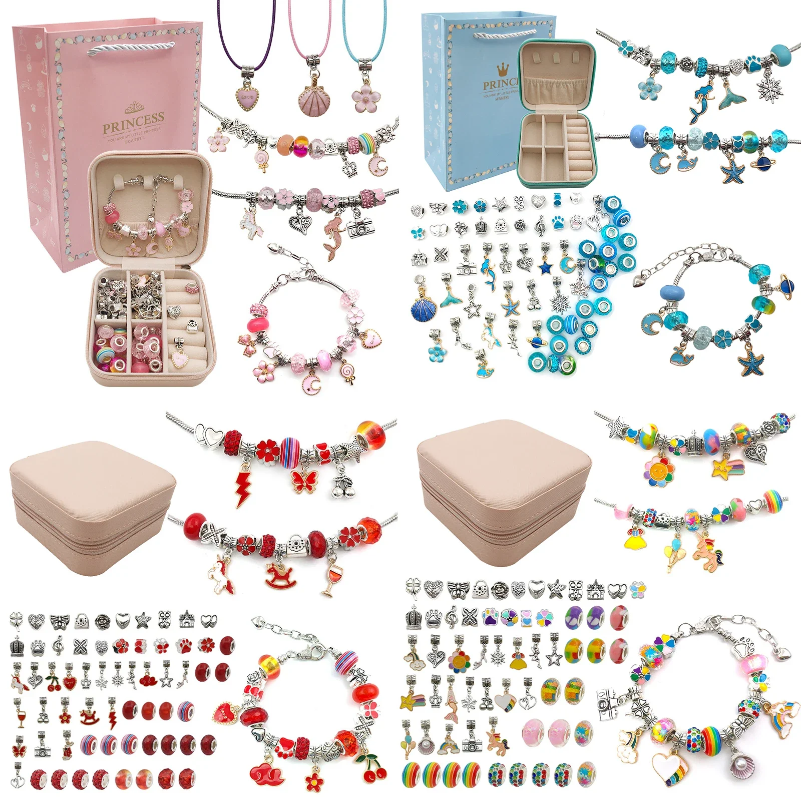 Jewelry Making Kits For Kids - 女の子のためのブレスレットを作るためのキット,ジュエリー作り,日曜大工,誕生日とクリスマスのギフトボックス,66個,6〜12個