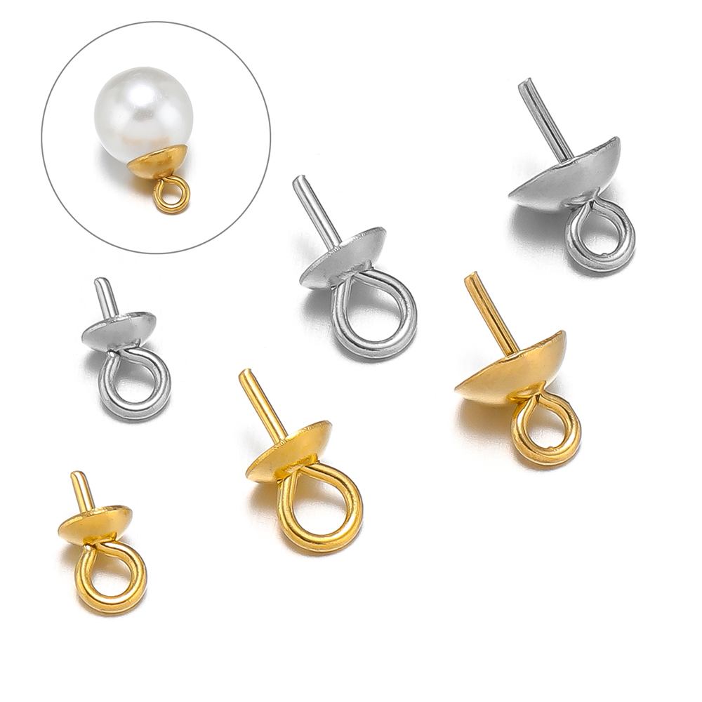 Jewelry Making Rivets - 50-100 個ゴールドカラーステンレス鋼アイピン保釈トップドリルビーズエンドキャップペンダントチャームコネクタ DIY ジュエリー作成用
