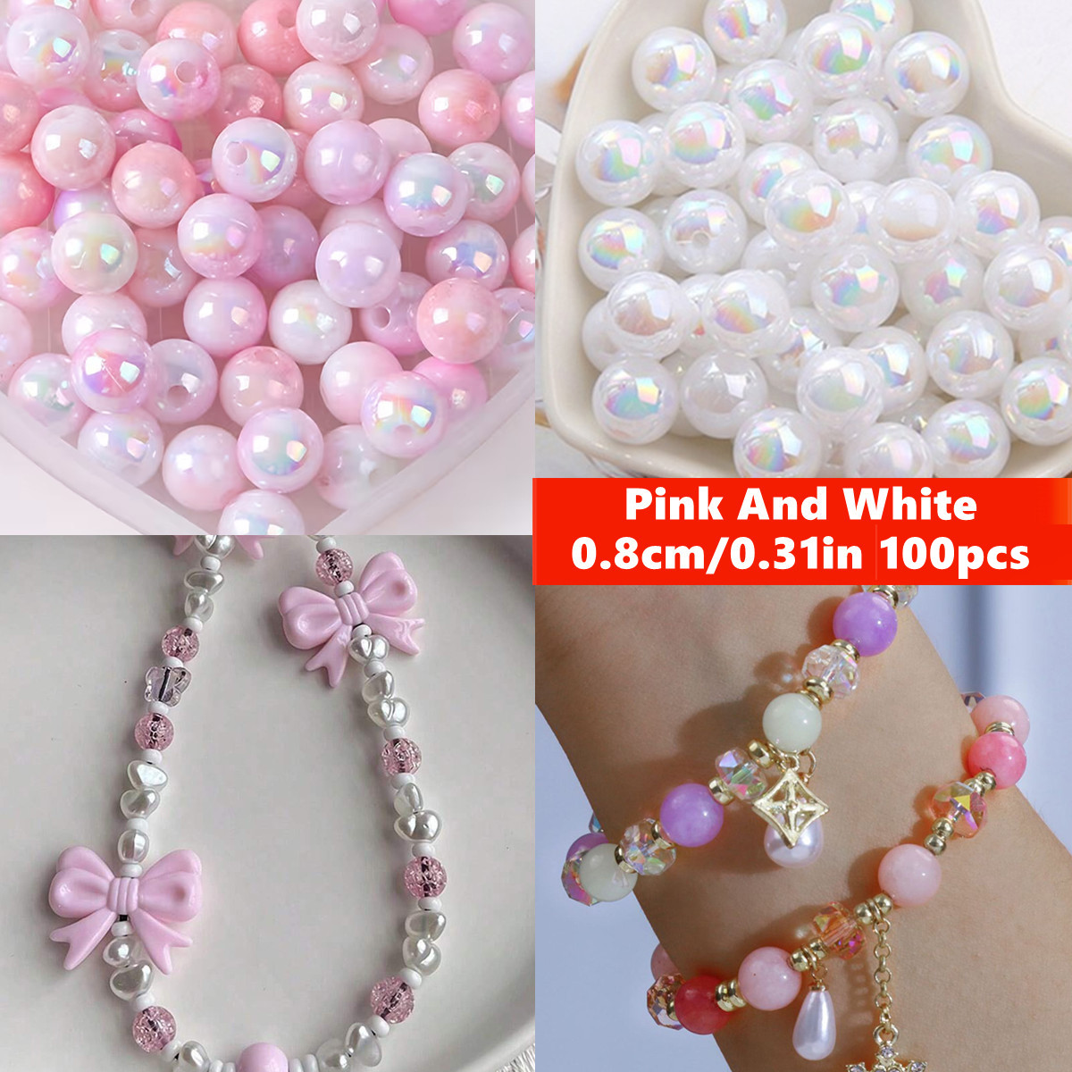 Jewelry Making For Couples - 8mm 100個入り ピンク 可愛くて美しい デュアルABカラー アクリルビーズ
