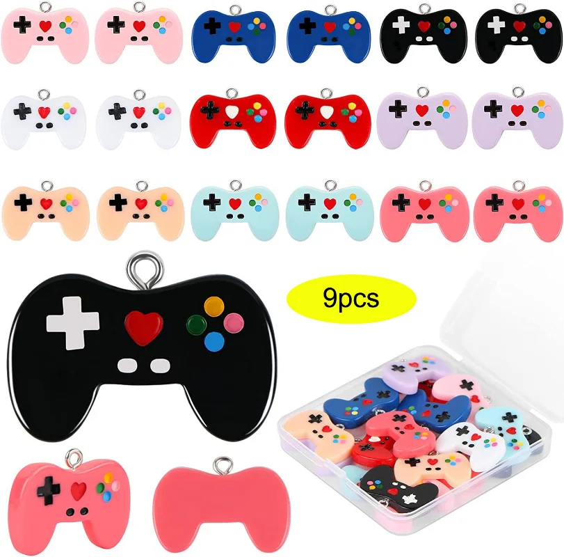 Jewelry Making Videos - 女性用レジンビデオゲームコントローラー,9個,ペンダント,キー用,樹脂製ビデオゲーム,DIYジュエリー,パーティー用,好意用