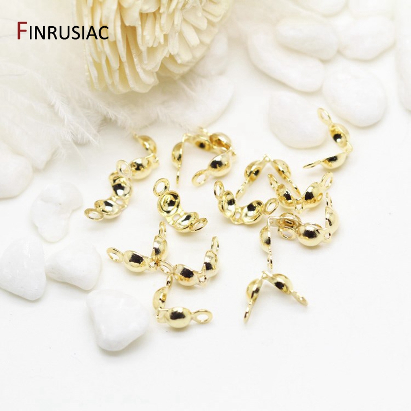 Jewelry Making Knots For Clasps - 3 ミリメートル/4 ミリメートルカロット圧着ビーズ先端ノットカバー用品ジュエリー 14 18k ゴールドメッキコネクタクリップクラスプ継手コンポーネント