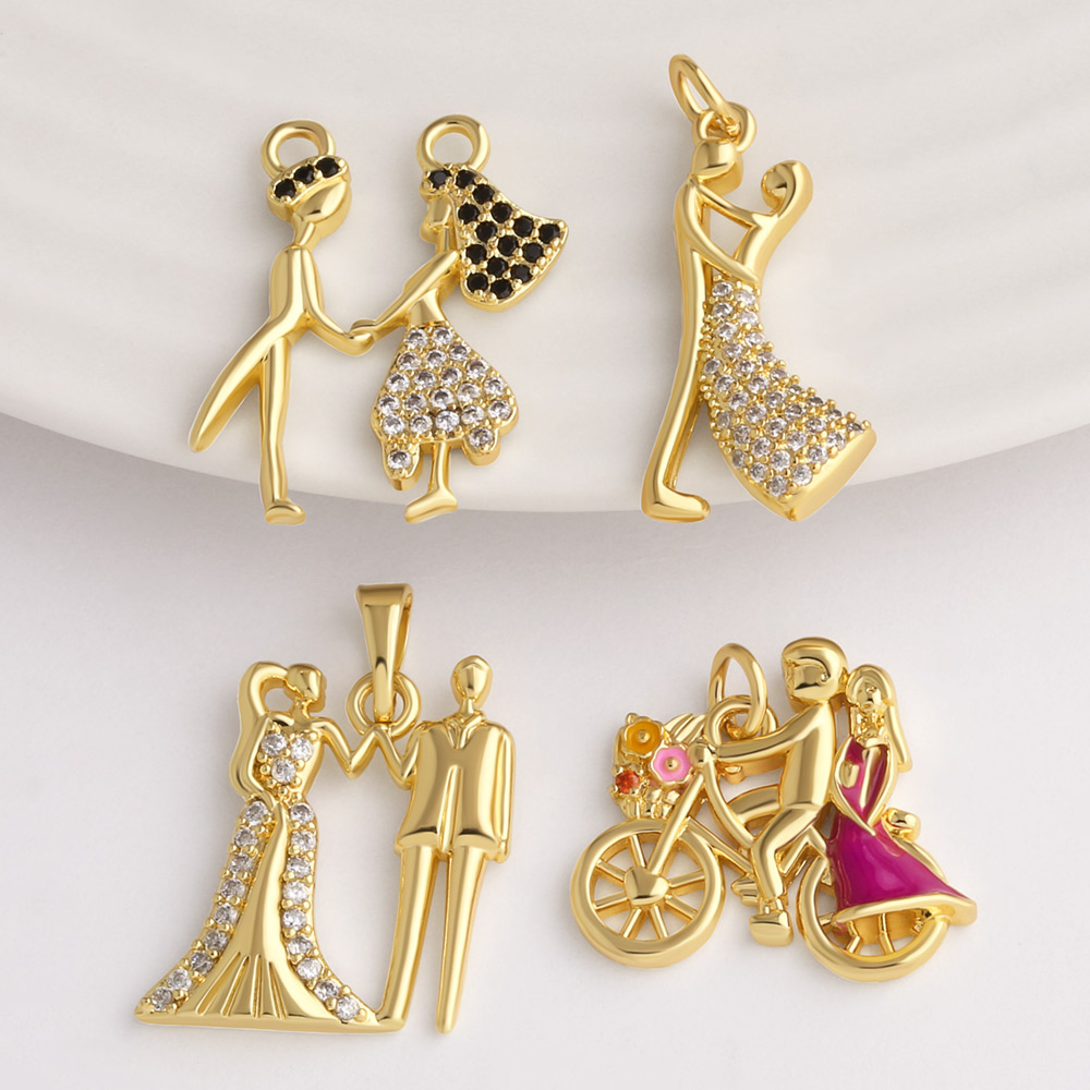 Jewelry Making For Couples - OCESRIO ゴールドメッキ真鍮カップル恋人ペンダントネックレス用マルチカラー CZ 結婚式愛自転車ジュエリー作成用品 pdtb870
