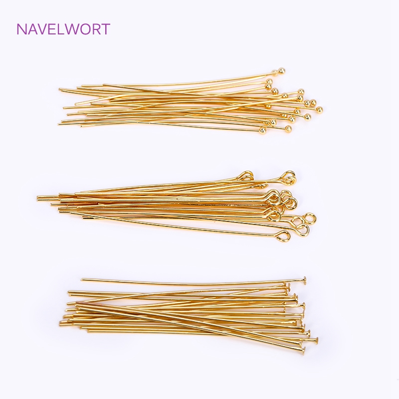 Jewelry Making Rivets - 50 ピース/ロット 18 18K ゴールドメッキピン真鍮ボールヘッド/フラットヘッド/アイヘッドピン用品ジュエリー DIY
