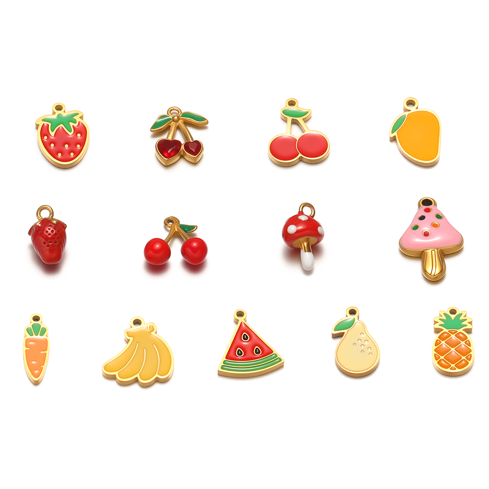 Jewelry Making 4 Year Old - 5 個ステンレス鋼かわいいキノコエナメルフルーツ小さなチェリーチャーム DIY キッズネックレス子供ブレスレットジュエリーイヤリング作成