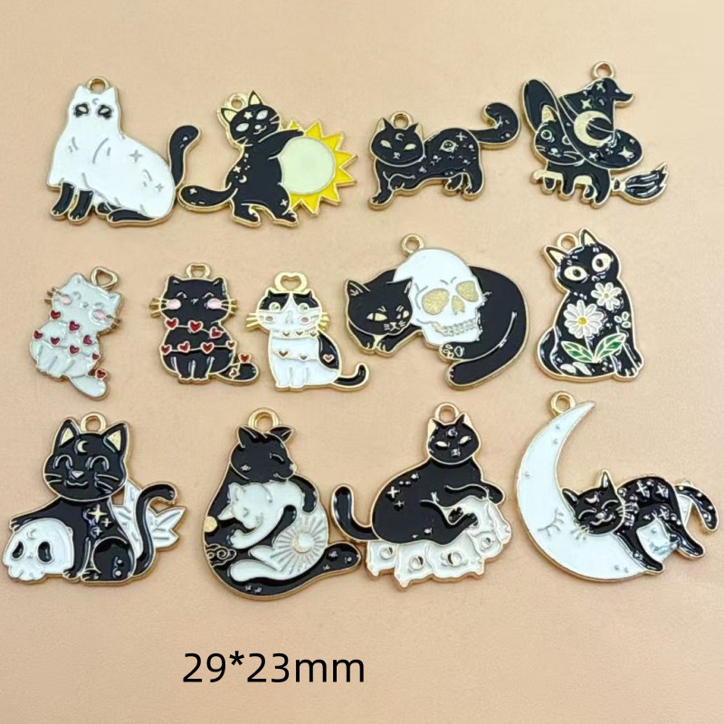 Jewelry Making Factory - 10 個オリジナル合金エナメル黒猫チャームかわいい子猫ペンダントブレスレットイヤリングネックレス Diy ジュエリーメイク用