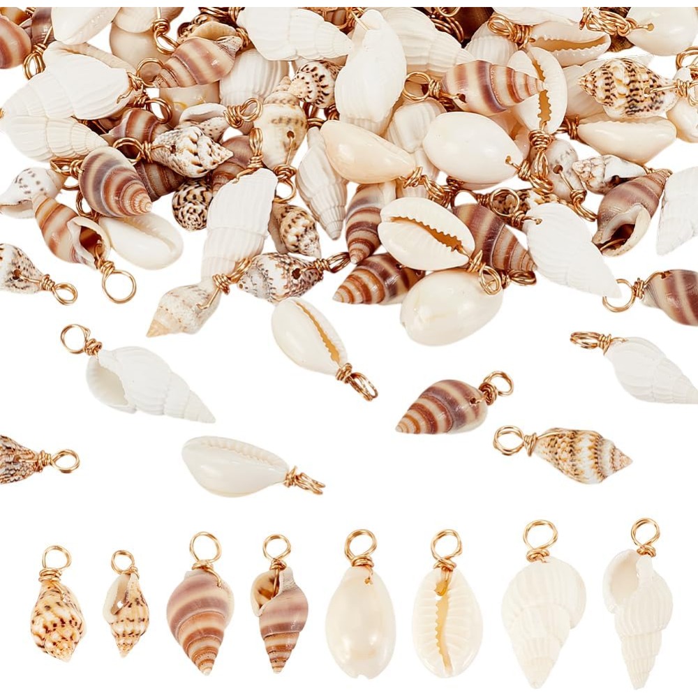 Jewelry Making Online - 100 個 4 スタイルナチュラルシェルチャームペンダント貝殻リンクネックレスブレスレットジュエリーメイキング巻貝コネクタキット