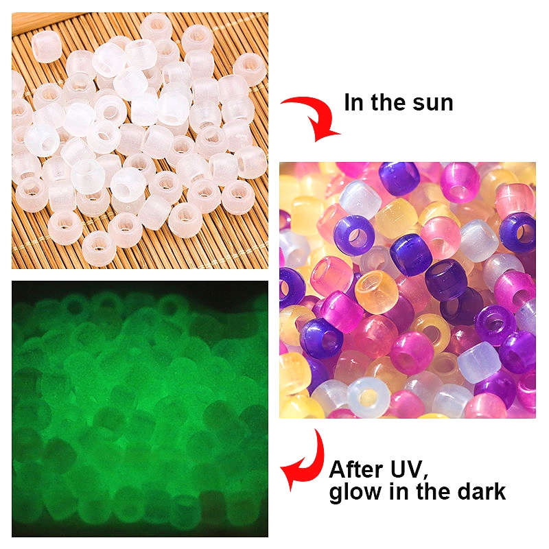 Jewelry Making 4 Year Old - 6 * 8mm UV変色反応性アクリルミックスカラービーズ暗闇で光るDIYブレスレットDIYジュエリー製作子供知育玩具