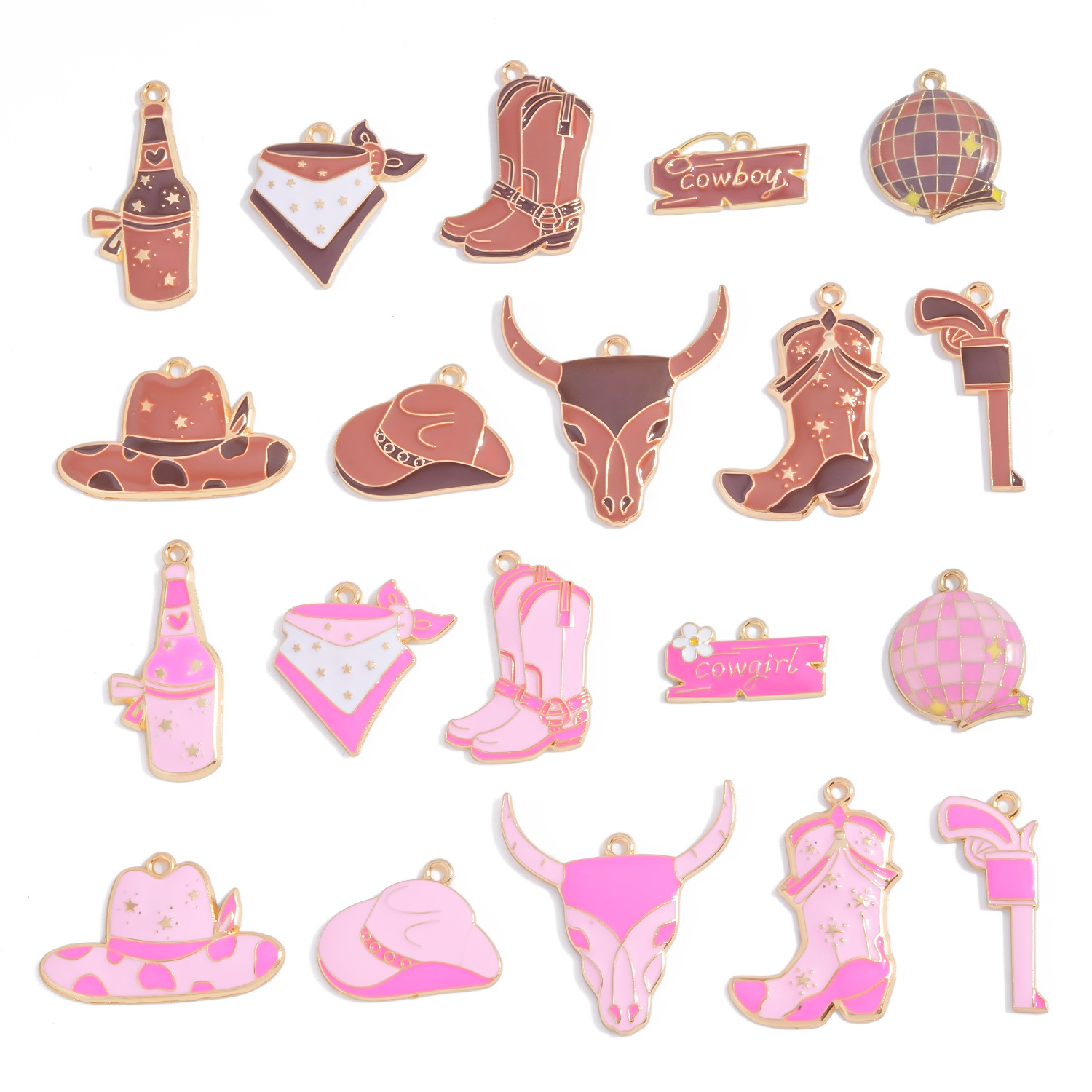 Jewelry Making Event - カウボーイ・カウガール風エナメルチャーム、合金製ペンダント、DIYジュエリー製作、キャップチェーンアクセサリー用