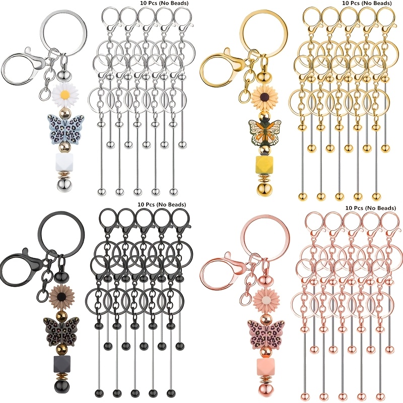 Jewelry Making Online - 10 個 DIY ユニークなブランクビーズキーホルダー作成キット手芸キーリングペンダントキーフック装飾アイテムクリエイティブハンギングピース