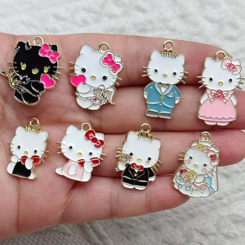 Jewelry Making For Couples - 10 個漫画エナメルカップル猫チャームかわいい金属動物猫ペンダント DIY ネックレスブレスレットジュエリー作成用