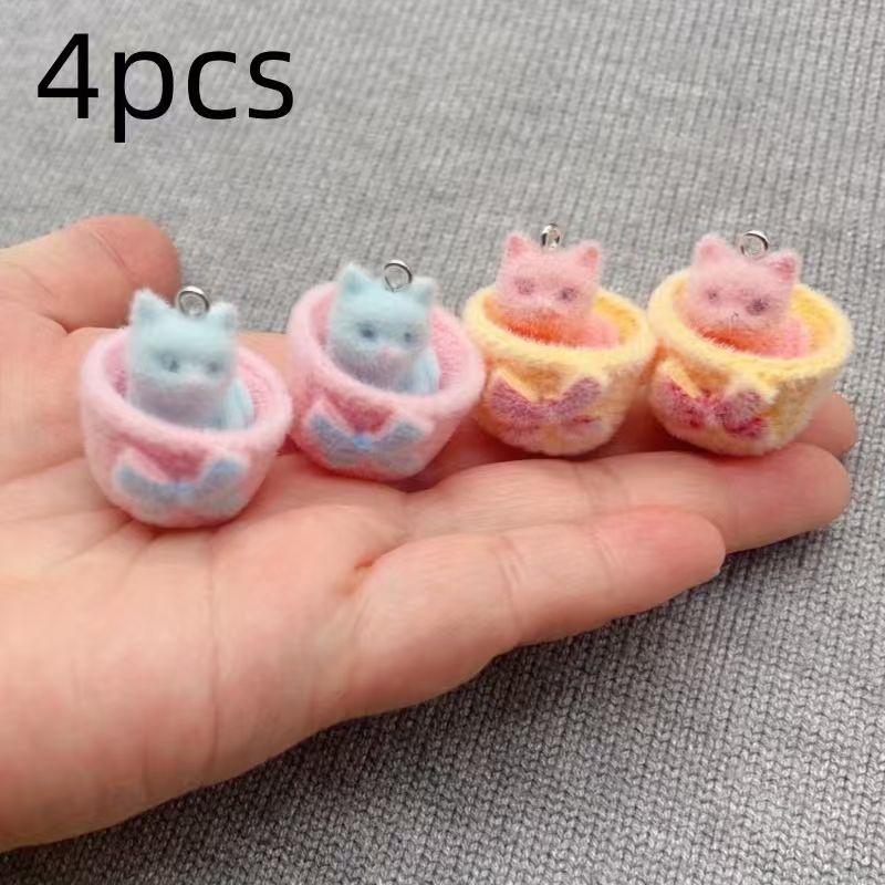 4個入り3Dぬいぐるみ樹脂製猫ペンダント、DIYジュエリー製 - Jewelry Making Factory のレビューと価格