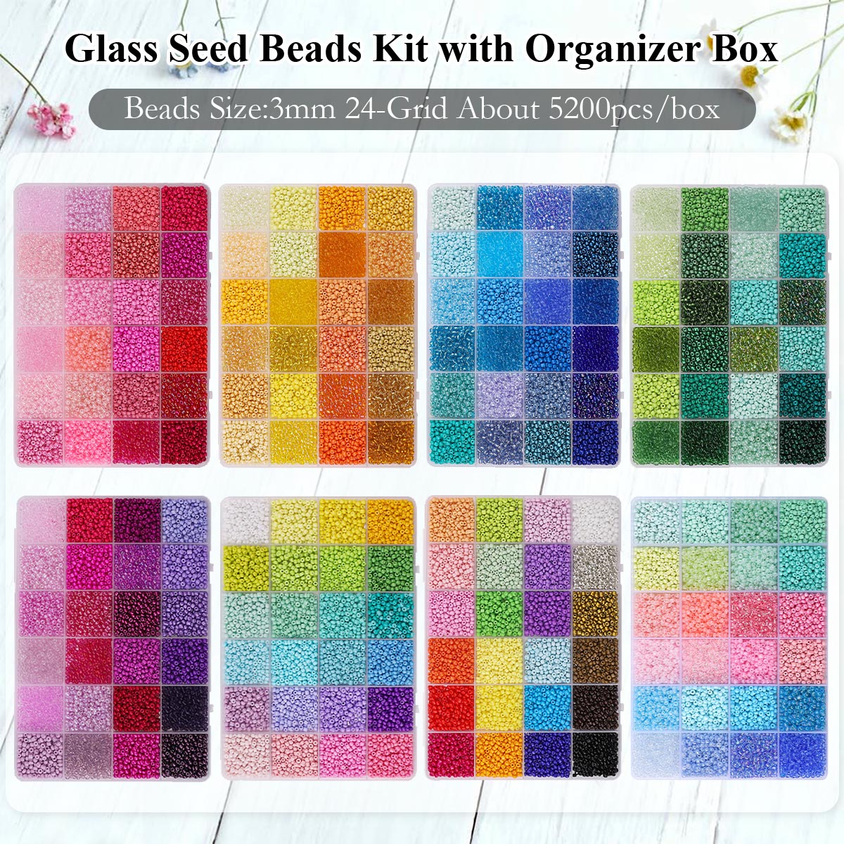 5200個 3mm ガラスシードビーズキット 24グリッド収 - Jewelry Making Online のレビューと価格