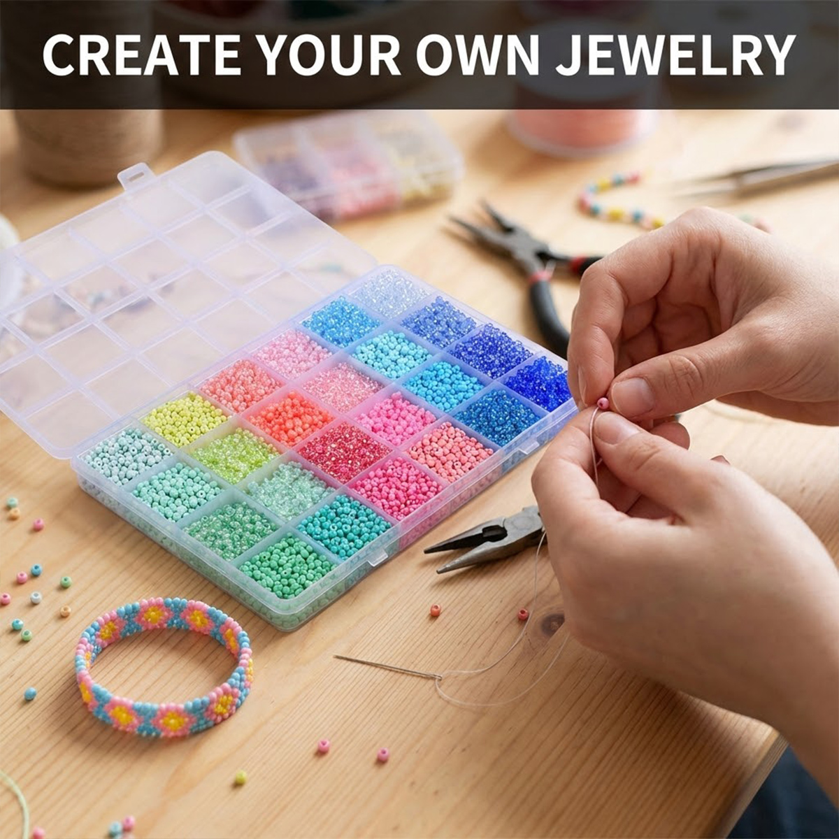 5200個 3mm ガラスシードビーズキット 24グリッド収 - Jewelry Making Online のレビューと価格