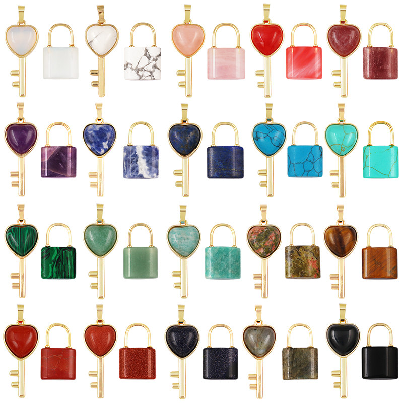 天然半貴石ハートロックキーチャームペンダントセット、アマゾナ - Jewelry Making For Couples のレビューと価格