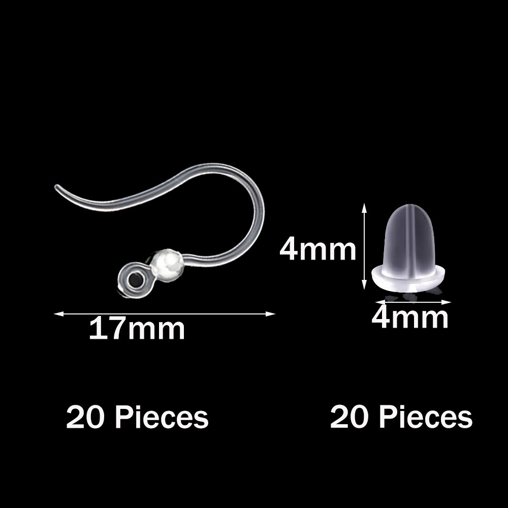 40個の透明なプラスチック製イヤリングフック、ループ付きイヤ - Jewelry Making Wire のレビューと価格