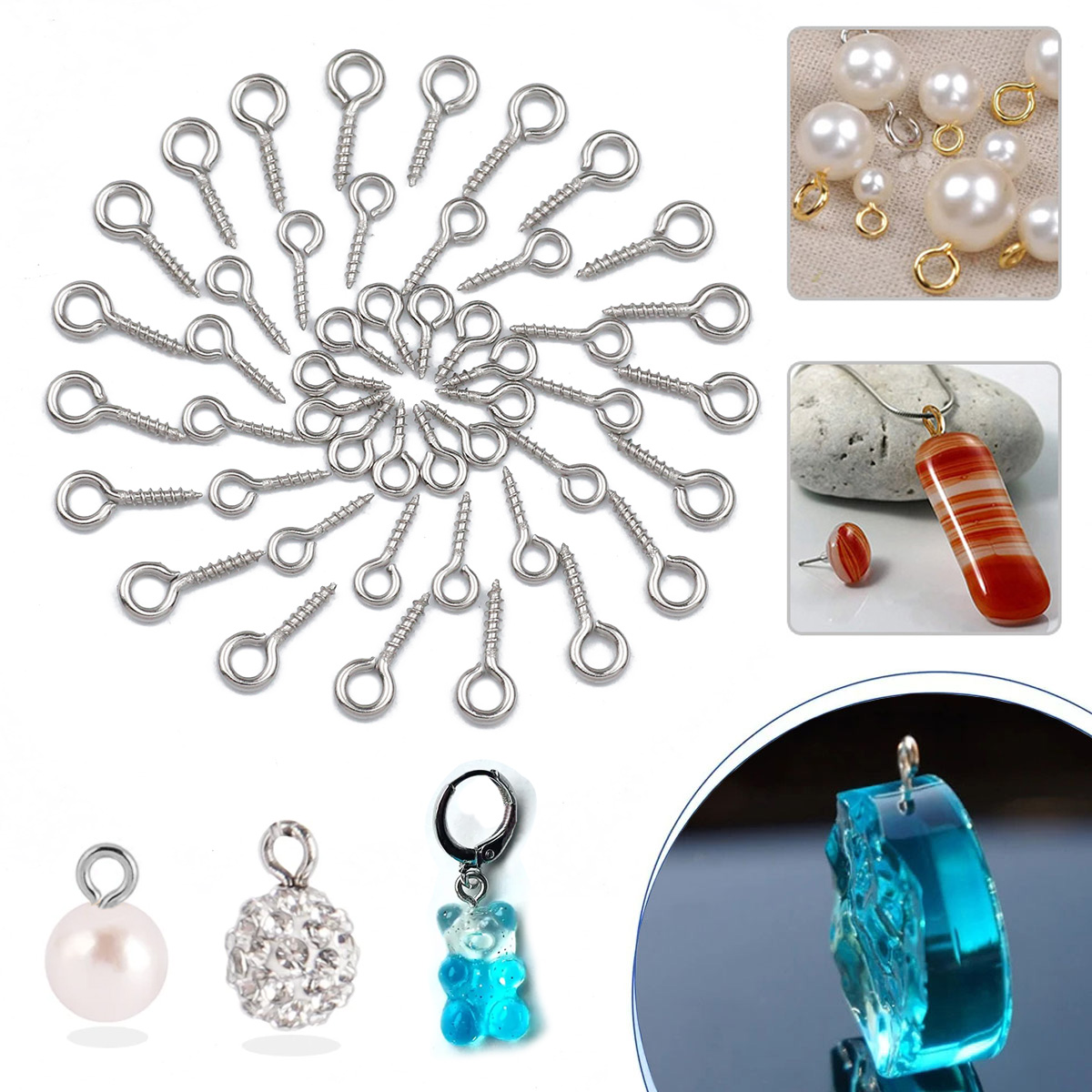 ステンレス鋼のミニアイピン,ジュエリー作り用の銀メッキのねじ - Jewelry Making Rivets のレビューと価格